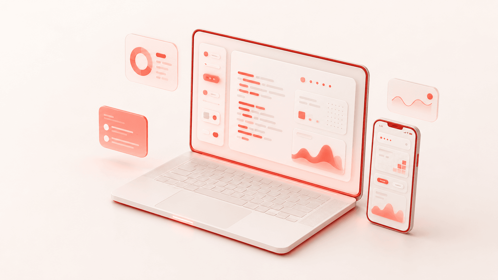ノートPCとスマートフォンに表示されたUIのイラスト